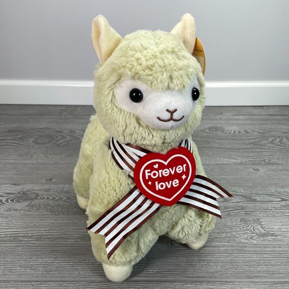 KHToy Alpaca Llama Forever Love 12in Tan Plush Fluffy Kawaii Cute Sweetheart New - Picture 8 of 12